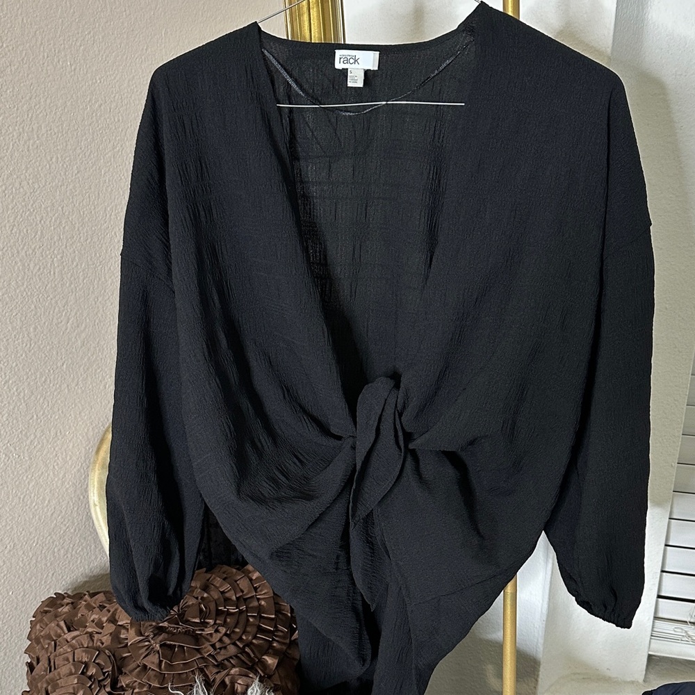 Nordstrom Elegant Black Tie-Front Blouse